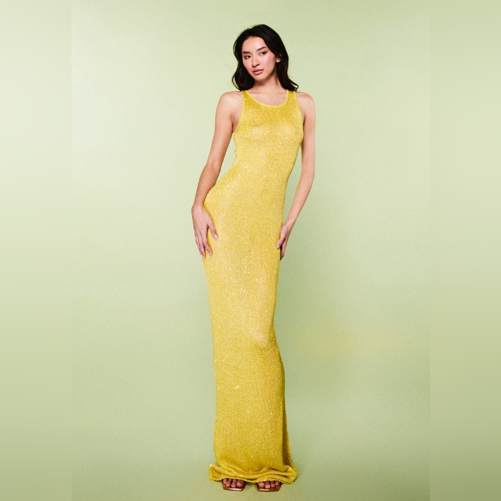 BB3. NWT ASTA RESORT NATALIA DRESS - CHARTREUSE SEQUIN - Picture 4 of 9